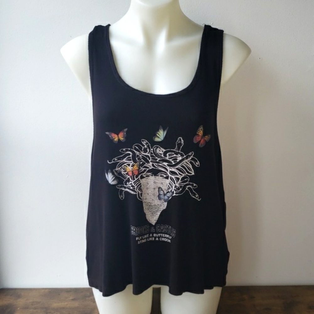 Crooks & Castles Medusa Fly Like  a Butterfly oversize black slouch tank top